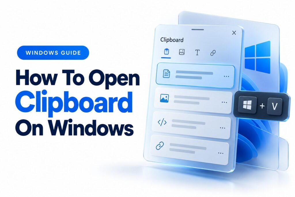 Windows Clipboard history panel showing copied text and items